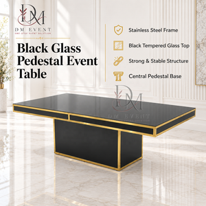 Table de réception rectangulaire moderne en acier inoxydable noir avec piétement en forme de boîte pour mariage, banquet, vente en gros - Product Image 1