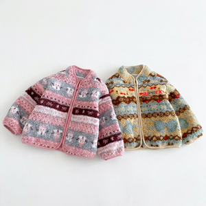 Girls Double-sided Velvet Jacquard <b>Coat</b> Cartoon Zip-up <b>Winter</b> Outerwear Korean Style Short <b>Coat</b> - Product Image 6