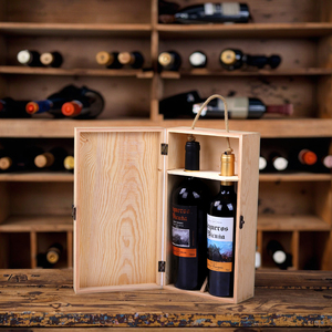 Chất lượng cao tồi tàn <span class=keywords><strong>retro</strong></span> phong cách bằng gỗ hai chai rượu vang hộp dập nổi lớp phủ UV cho nước giải khát nước hoa vuông mẫu JC Soda - Product Image 1