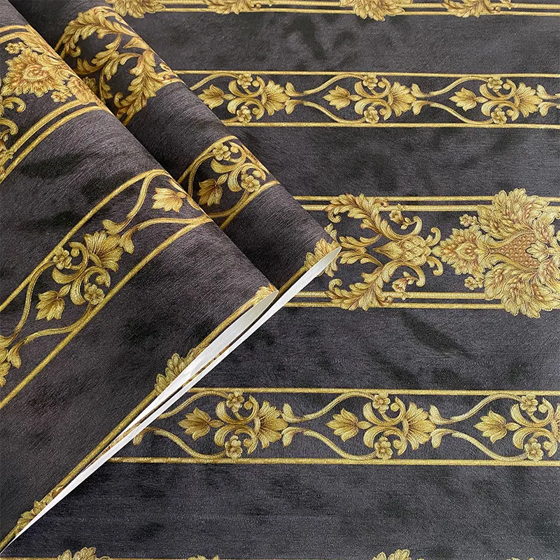 3D gold black European PVC wallpaper luxurious relief wallpaper for bedroom living room dining room background wall