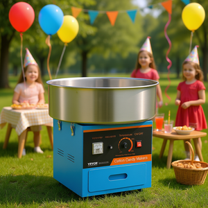 Machine à barbe à papa commerciale électrique 1000W, bol en acier inoxydable, tiroir à sucre pour les fêtes d'anniversaire des enfants, bleu, amusant en famille - Product Image 2