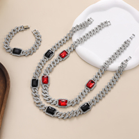 Collier hip hop en cristal glacé complet d'approvisionnement en stock chaîne cubaine en alliage de zinc avec ensembles de bijoux de mode en pierre précieuse