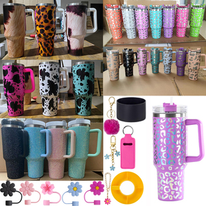 Adventure Usa Warehouse Hot Sales 40oz Vaso aislado al vacío de acero inoxidable Taza de coche con estampado de leopardo con asa Cheetah Cow Uv - Product Image 1