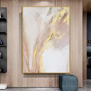 现代大粉色抽象带金色流行墙面艺术装饰卧室客厅油画在帆布上