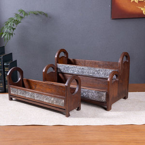 Boîte de rangement cosmétique en bois massif, étagère rectangulaire à double couche pour salle de bain, organisateur de bureau, fabriqué en Thaïlande - Product Image 5