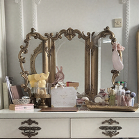 Miroir de maquillage vintage orné en or, miroir de vanité baroque à trois volets, miroir cosmétique pliable orné pour la décoration de la chambre