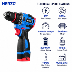 Perceuse <span class=keywords><strong>sans</strong></span> <span class=keywords><strong>fil</strong></span> HERZO 16V <span class=keywords><strong>sans</strong></span> balais 30Nm 10mm à vitesse variable, <span class=keywords><strong>visseuse</strong></span> électrique rechargeable avec lumière LED OEM - Product Image 4