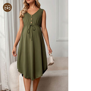 Jupe de maternité décontractée ample à la taille avec cordon de serrage <span class=keywords><strong>Robe</strong></span> de grossesse <span class=keywords><strong>mi</strong></span>-<span class=keywords><strong>longue</strong></span> à ourlet droit incurvé - Product Image 3