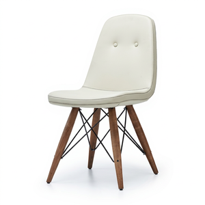 Upholstered <b>Dining</b> Room <b>Chair</b> with Wood Base <b>White</b> Color - Product Image 1