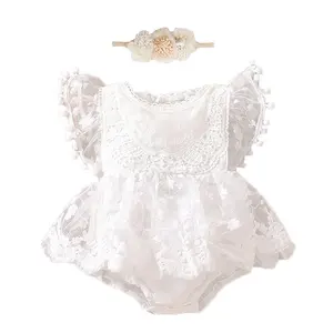 HAWIN 1st Birthday Outfit Lace Tulle pagliaccetto Princess Tutu Dress fascia per capelli neonata Photo Shoot Clothes