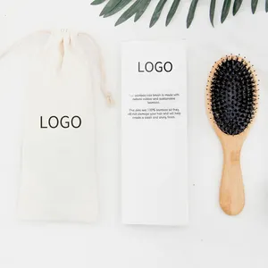 Escova de cabelo de cerdas de javali de bambu natural de alta qualidade com novo design, escova desembaraçadora de cabelo, 2024