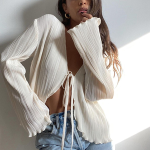 Hot Selling Lace-Up Pleated <strong>Plisse</strong> Fashionable Women <strong>Tops</strong> And Blouses Women's Clothing Vetements Femme Sexy Chic Summer Cardigan - Product Image 1