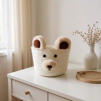 Panier de rangement multifonctionnel en corde de coton tressé à la main en forme de petit ours mignon pour bureau d'étudiant, idéal pour cosmétiques et articles divers