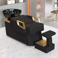Kursi Salon Kecantikan Mewah Modern Berbingkai Kayu Kulit dengan Wastafel Keramik Hitam dan Desain Ergonomis