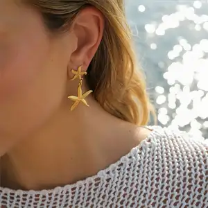 Stainless Steel Big starfish shell Stud Earrings 18k gold plated hoop Geometric Metal Waterproof Luxury Jewelry