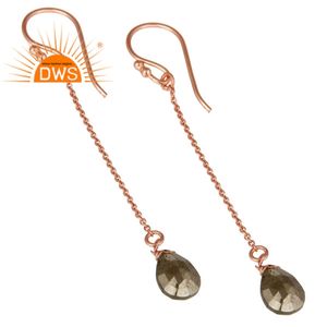 Boucles d'oreilles en pierres précieuses pyrite Créateur de mode en gros Plaqué or rose 18 carats Chaîne en argent Boucles d'oreilles Bijoux Collection vintage - Product Image 2