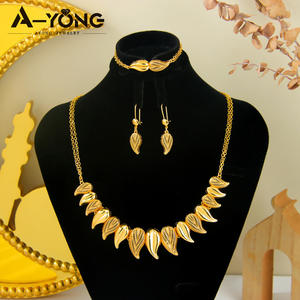 Роскошный Дубайский набор украшений в форме золотого листа, модный дизайн в виде капли воды, 24 карат, анти тусклое ожерелье, набор для женщин, подарок - Product Image 6