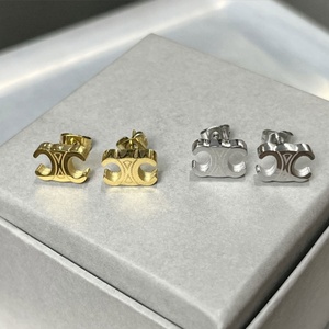 Boucles d'oreilles tendance anti-ternissement, plaquées or PVD 14k 18k, en acier inoxydable 316L, bijoux fins, boucles d'oreilles CC à la mode pour femmes - Product Image 1