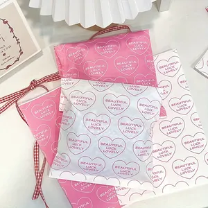 New Year Valentine's Day Gifts Biodegradable Pouches Customized Logo Printing Small Back Side Seal Cute Heart Letter Paper Bag