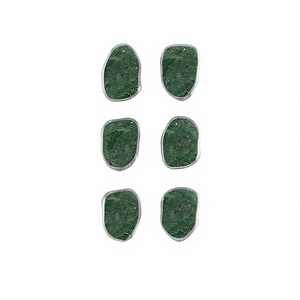 925 <b>Sterling</b> <b>Silver</b> Natural Emerald Rough Butterfly Lock <b>Stud</b> Earrings Classic Style Bezel Setting Pack of 3 Pairs - Product Image 2