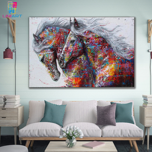 UNIART fatto a mano moderna pittura a olio astratta due cavalli che corrono arte della parete tela <span class=keywords><strong>con</strong></span> telaio di montaggio di animali astratti Graffiti - Product Image 6