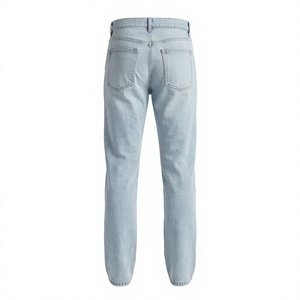 Jean en denim délavé coupe droite taille haute pour homme, coupe régulière, 100 % coton, séchage rapide, respirant, décontracté, bleu clair, printemps - Product Image 2