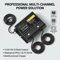 Chargeur de batterie professionnel intelligent double étanche 2 banques 14,6 V 10 A pour LiFePO4/Plomb-acide avec fusible et indicateur LED