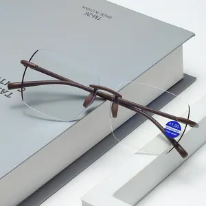 Óculos para presbiopia, óculos de leitura com filtro de luz azul, óculos de metal sem moldura e anti-luz azul para idosos