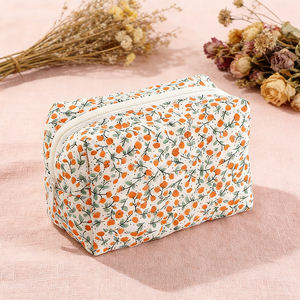 Vente chaude <span class=keywords><strong>en</strong></span> gros, trousse de maquillage matelassée élégante personnalisée, imprimé floral à carreaux, organiseur de cosmétiques quotidien - Product Image 6