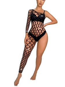 Nouvelle combinaison moulante sexy 2025 faite à la main avec diamants, manches uniques, résille, pour la danse - Product Image 3