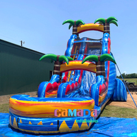 Toboggan aquatique d'été gonflable en marbre bleu avec piscine pour enfants et adultes