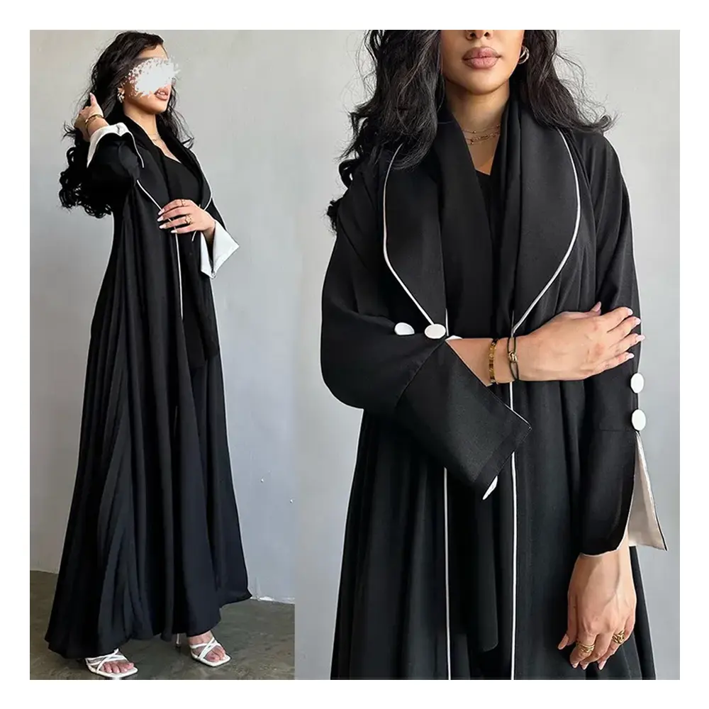 New Wholesale Custom Eid Dubai Elegant Turkey Luxury Modest Abaya Black Autumn Winter Women Muslim Dress Abaya Kaftan Open Abaya