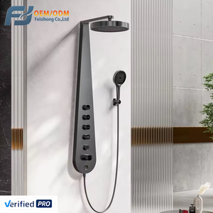 <span class=keywords><strong>Colonne</strong></span> de douche murale 4 fonctions en forme de pipa FSH OEM, robinet de salle de bain avec jet de pluie doux et mélangeur thermostatique - Product Image 1