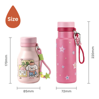 Bouteille d'eau isotherme mignonne à motif de dessin animé, gourde portable en acier inoxydable avec cordon tressé pour l'école, les activités de plein air, les voyages, ou comme cadeau