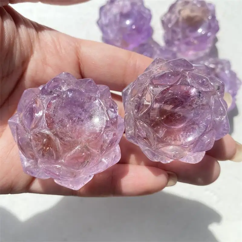 Hot sale natural high quality amethyst crystal flowers carving reiki purple crystal lotus for home decoration