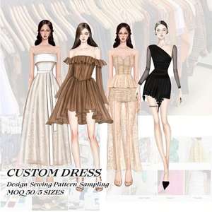 कस्टम psset choffon कंट्रास्ट फ्लैटर आस्तीन मैक्सी पोशाक सुरुचिपूर्ण महिलाओं लंबे मीठे अक्षर पैटर्न - Product Image 1