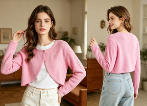 Custom Women Soft Brushed Knit <strong>Bolero</strong> <strong>Cardigan</strong> Cropped One Button Stretchy Warm Lightweight Layering Knit <strong>Cardigan</strong> - Product Image 2