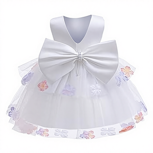 Vestido de <span class=keywords><strong>Fiesta</strong></span> de Verano para Niñas, Nuevo Modelo, Vestido Blanco con Lazo Grande, Diseño Sólido, Cuello Redondo, para Bautizo, 6-24 Meses, 3 Piezas - Product Image 1