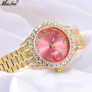 Relojes de Cuarzo de Lujo de Alta Calidad Resistentes al Agua 3Bar para Mujer, Reloj de Pulsera de Moda con Diamantes en Oro y Plata, Calendario Completo - Product Image 4