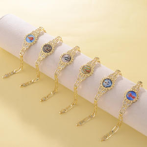 Pulsera Religiosa para Mujer, Cadena Figaro, Oro, Pulsera de Oro de 14k, <span class=keywords><strong>Jesús</strong></span>, Virgen María, Niño <span class=keywords><strong>Jesús</strong></span>, Joyería Religiosa de Guadalupe - Product Image 1