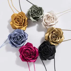 Fashion Colorful Fabric Rose Flower Chokers Necklaces For Women Girls