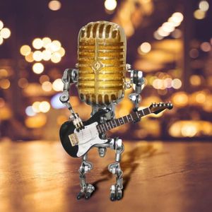 Lampe de bureau LED vintage en forme de robot micro chantant et jouant de la guitare, éclairage miniature artisanal pour la décoration de bureau et de maison - Grande vente - Product Image 4