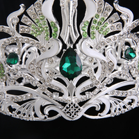 Diadème de luxe en argent avec strass émeraude vert, couronne royale pour mariage, concours de beauté, bal de promo