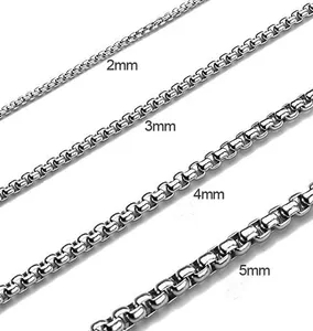 Classic Men Necklace Chains 1.5mm Width Square Rolo Chain Stainless Steel Round Box Chain For Men Women