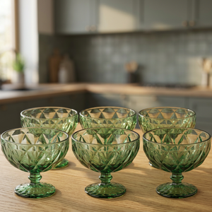 Set di 6 Bicchieri per Gelato Elizabeth Sibilla, 400ml, Verde, Design Vintage, Trasparenti, Lavabili in Lavastoviglie, per Feste - Product Image 2