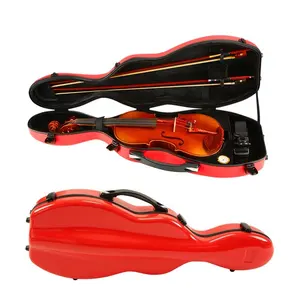 En stock en gros couleur rouge dur étui pour violon fibre de carbone prix usine boîte de violon 4/4