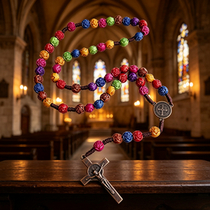 Chapelet catholique en résine de haute qualité, rond, avec perles d'Assise, motif croix, 20 chevaliers templiers, vente en gros, en vrac, pour la vente en gros de articles religieux. - Product Image 2