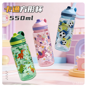Cartoon Sports Bottle 600Ml Reusable Outdoor <b>Drinking</b> <b>Plastic</b> Water Bottle With <b>Straw</b> For Kids And Adults - Product Image 2