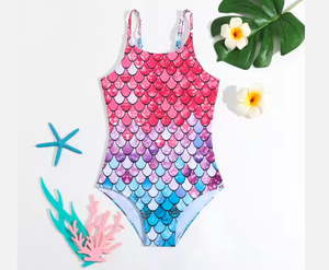 Trajes de Baño de una Pieza de <span class=keywords><strong>Sirena</strong></span> de Dibujos Animados para Niñas, Trajes de Baño de Secado Rápido de Spandex/Poliéster para Playa y Aguas Termales para Niños - Product Image 1