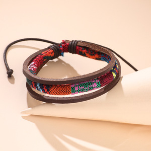 Bracelet en cuir multi-couches pour homme avec tissu amazonien, bracelet ajustable pour bijoux de mode - Product Image 2